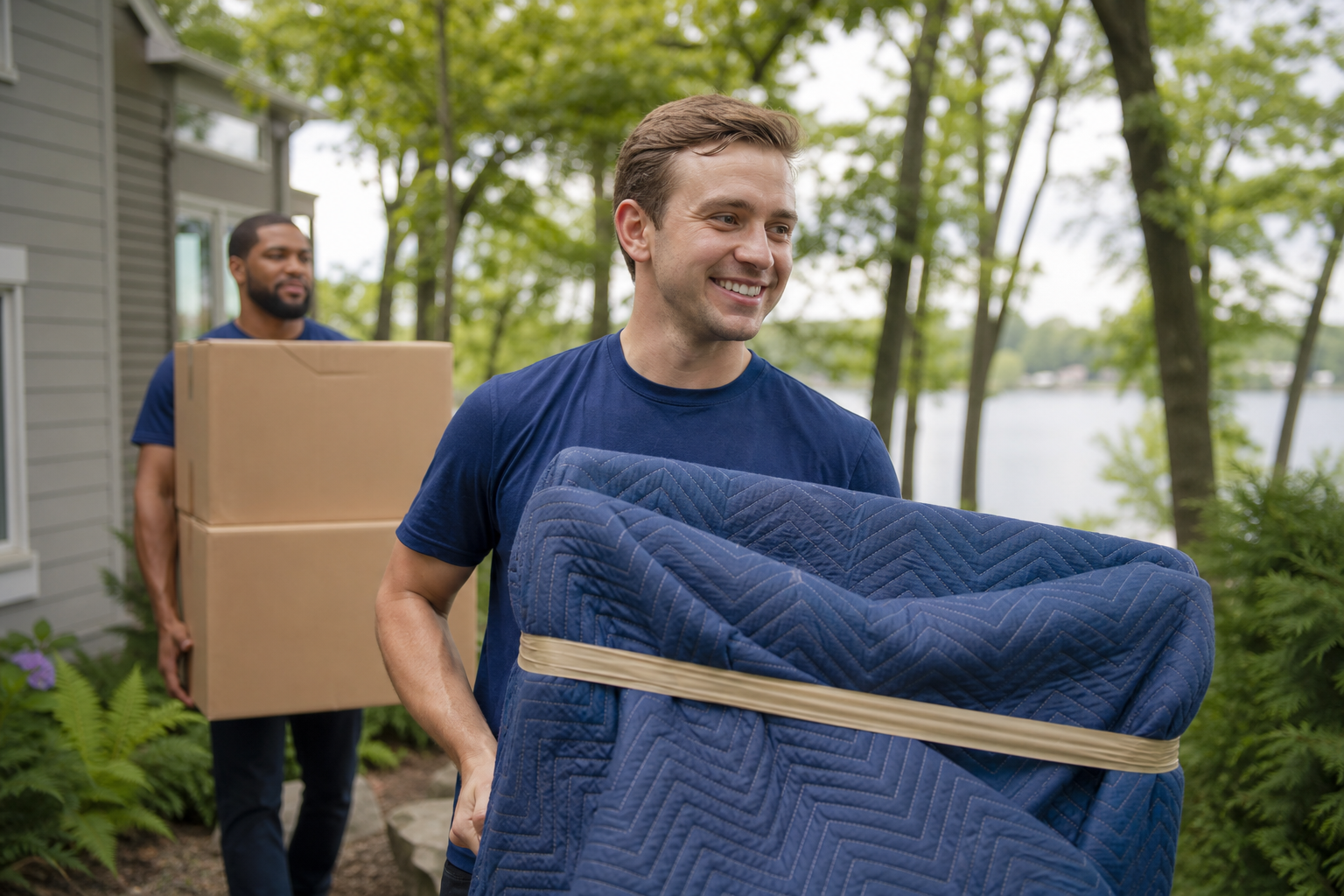 Minnetonka movers carrying furniture at a local home
